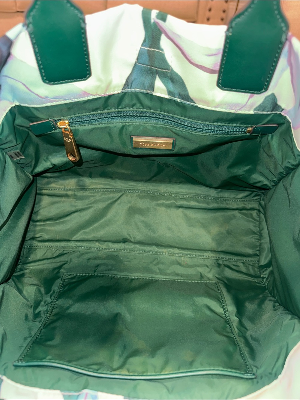Tory Burch Bag Small Ella Limited Edition Floral Tote with Green Leather Trim - Picture 12 of 17